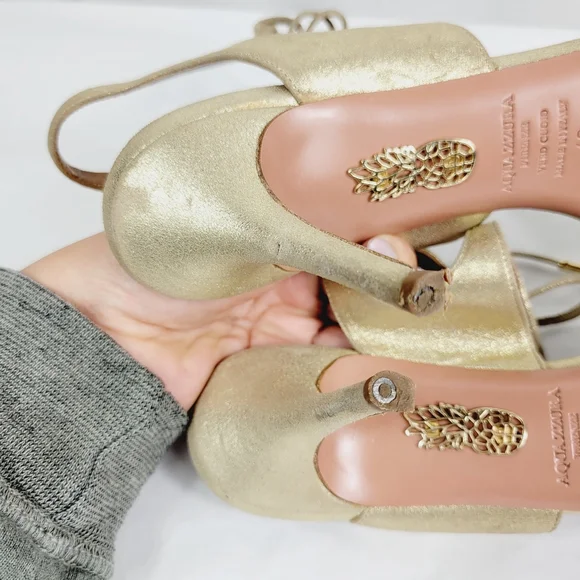 Aquazzura gold strap ankle tie heel